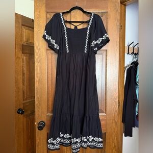 Old Navy Embroidered Midi Dress Square Neck Flutter Sleeves